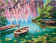 DIMENSIONS 91491 WILLOW SPRING BEAUTY ( ROWBOAT POND DUCKS ) PAINT BY NUMBER ( 14 PULGX11 PULG )
