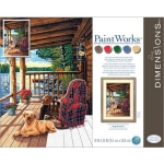DIMENSIONS 91674 LOG CABIN PORCH ( CHAIR/DOG/LAKE SCENE ) PAINT BY NUMBER ( 14PULGX20PULG )