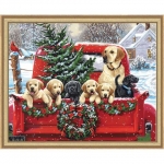 DIMENSIONS 91773 HOLIDAY PUPPY TRUCK (DOGS IN PICKUP TRUCK, SNOW/CHRISTMAS SCENE) PAINT BY NUMBER (20PULGX16PULG)