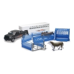 NEWRAY 05036 1:18 RANCH COW W/PICK UP & SQUEEZE CHUTE SET