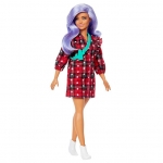 MATTEL GRB49 BARBIE CURVY WITH LAVENDER HAIR WEARING RED PLAID DRESS