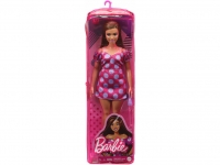 MATTEL GRB62 BARBIE FASHIONISTA DOLL WITH LONG BRUNETTE HAIR AND PINK DRESS WITH PURPLE POLKA DOTS