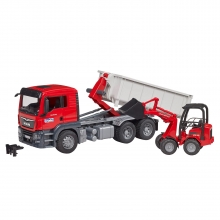 BRUDER 03767 MAN TGS TRUCK WITH ROLL OFF CONTAINER + SCHA?FFER COMPACT LOADER 2630