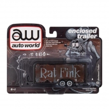 AUTOWORLD AWSP119 1:64 RAT FINK ENCLOSED TRAILER GUN METAL FLATZ W / RAT ROD