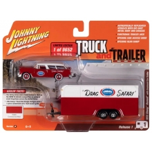 JOHNNY JLSP307A 1:64 1955 CHEVY NOMAD W / ENCLOSED TRAILER ( RACE SAFETY ) RED