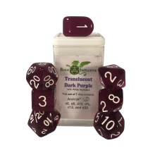 ROLE4 50113-7C SET OF 7 DICE TRANSLUCENT DARK PURPLE WITH ARCH D4 & WHITE INK