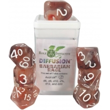 ROLE4 50521-7C-S SETS OF 7 DICE DIFFUSION CNC WITH ARCH D4 BARBARIAN RAGE WITH SYMBOLS