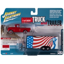 JOHNNY JLSP200A 1:64 1955 CHEVY CAMEO W / ENCLOSED CAR TRAILER RED