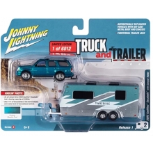 JOHNNY JLSP201A 1:64 2005 CADILLAC ESCALADE W / CAMPER TRAILER TEAL