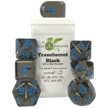 ROLE4 50105-7C SET OF 7 DICE WITH ARCH D4 TRANSLUCENT BLACK WITH LT BLUE