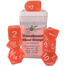 ROLE4 50122-7C SET OF 7 DICE WITH ARCH D4 TRANSLUCENT BLOOD ORANGE WITH WHITE