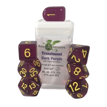 ROLE4 50114-7C SET OF 7 DICE WITH ARCH D4 TRANSLUCENT DARK PURPLE WITH YELLOW