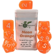 ROLE4 50125-7C SET OF 7 DICE WITH ARCH D4 TRANSLUCENT NEON ORANGE NARANJA