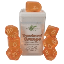 ROLE4 50121-7C SET OF 7 DICE WITH ARCH D4 TRANSLUCENT ORANGE WITH LT ORANGE