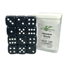 ROLE4 50004-12P SET OF 12D6 OPAQUE BLACK WITH WHITE INK