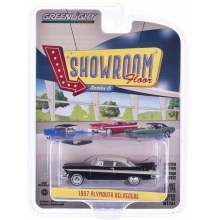 GREENLIGHT 68060A 1:64 SHOWROOM FLOOR SERIES 6 1957 PLYMOUTH BELVEDERE JET BLACK AND SAND DUNE WHITE SOLID PACK