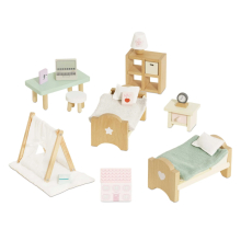 LETOYVAN ME061C WOODEN DOLLS HOUSE CHILDS BEDROOM FURN 24 PIEZAS
